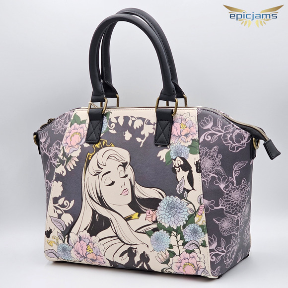 Loungefly Disney Sleeping Beauty Floral Black Crossbody Satchel Bag New - Picture 3 of 5